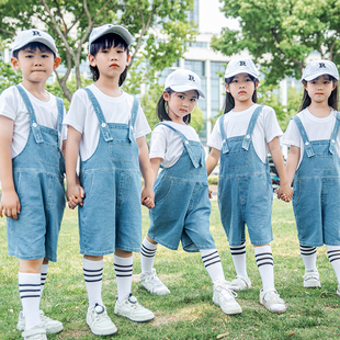 儿童演出服牛仔背带裤 幼儿园小学生表演服花童啦啦队舞蹈大合唱服