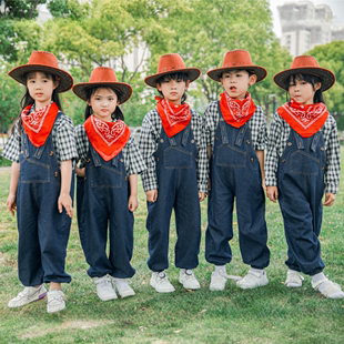 演出服牛仔很忙男女花童小学生表演服套装 幼儿园舞蹈服 儿童背带裤