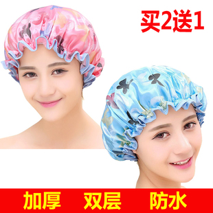 双层浴帽女防水洗澡头套家用成人沐浴帽发套厨房防油烟帽