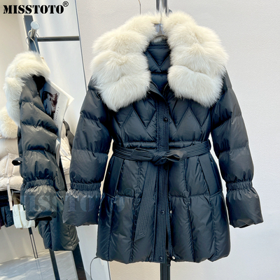 超大狐狸毛领羽绒服女中长款正品