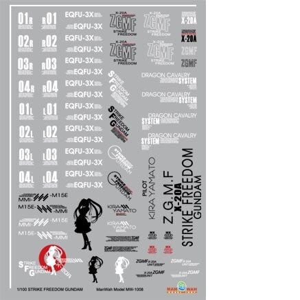 玩物尚志文华水贴纸高达MG 1/100 Strike Freedom强袭自由MW-1008