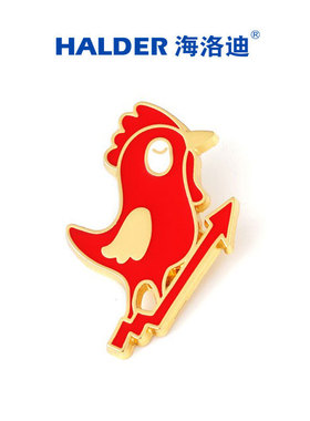 海洛迪红色公鸡胸针基金上涨谐音梗饰品金属徽章原创生日礼物男