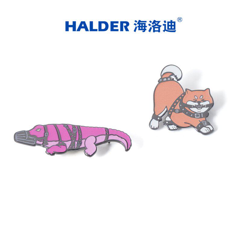 海洛迪捆绑鳄鱼恶搞柴犬科狗狗动物金属徽章搞怪百搭创意原创胸针