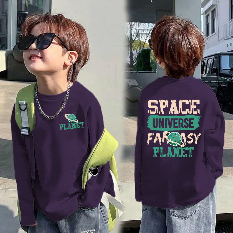 儿童春秋装纯棉长袖T恤帅气男童宽松上衣中大童春秋款百搭打底衫