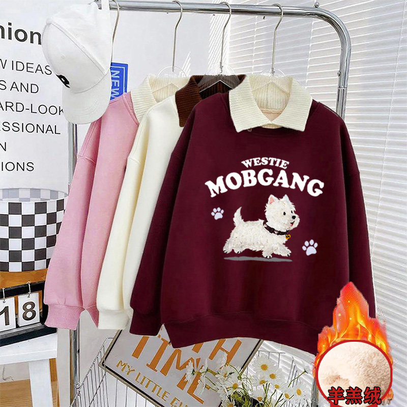 儿童秋冬衣服加绒加厚女童卫衣羊羔绒童装保暖上衣中大童宽松卫衣