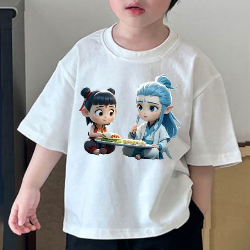 爆款哪吒男童短袖T恤纯棉夏季儿童半袖上衣宽松透气宝宝童装体恤