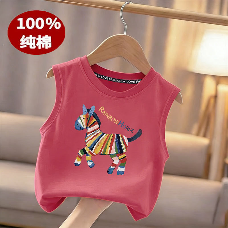 男童纯棉无袖背心夏季新款儿童帅气宽松上衣宝宝卡通印花坎肩T恤