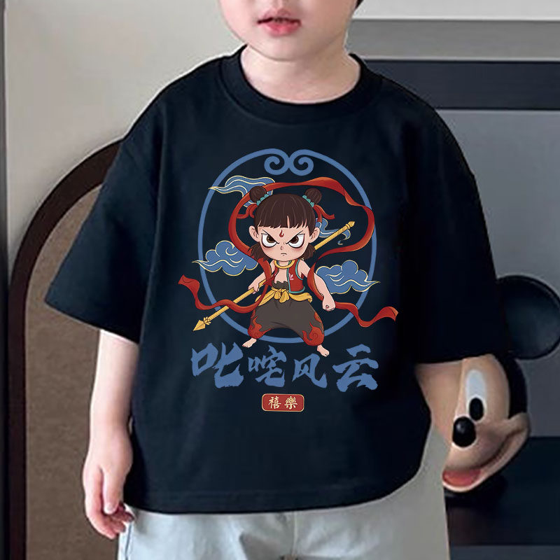 爆款哪吒男童短袖T恤纯棉夏季儿童半袖上衣宽松透气宝宝童装体恤