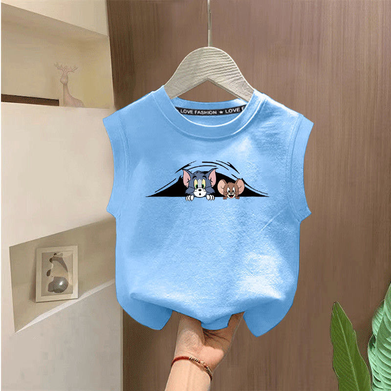 儿童衣服纯棉无袖背心男童夏季阳光帅气T恤宝宝宽松透气印花上衣