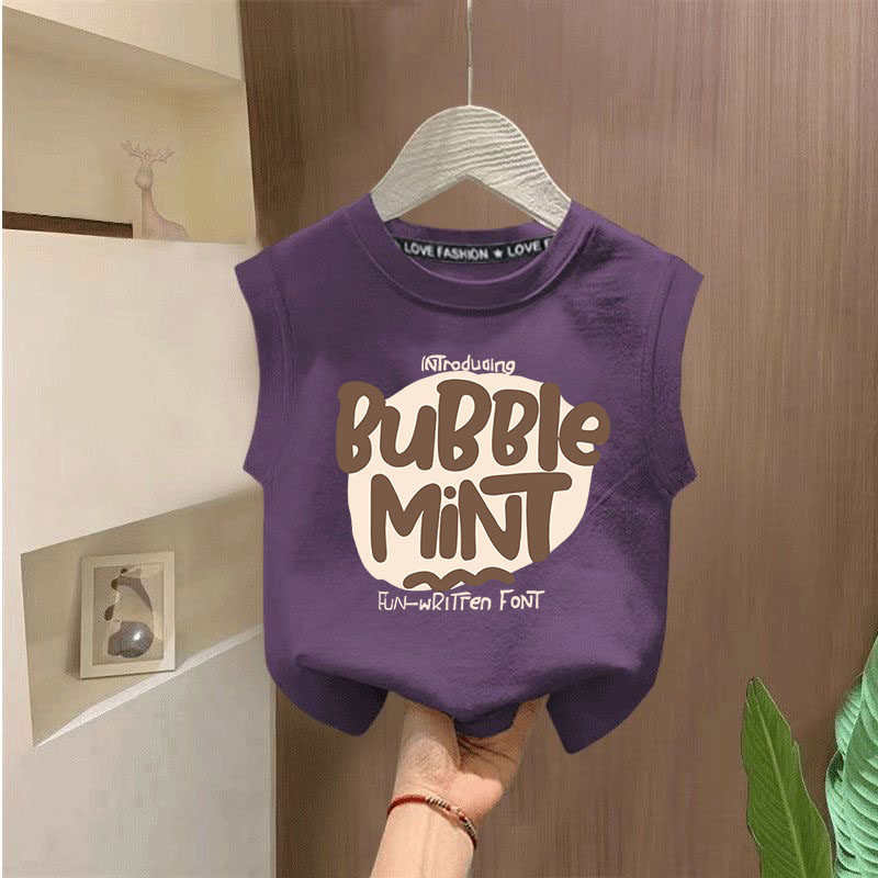 儿童纯棉无袖背心男童夏季阳光帅气T恤中大童宽松透气印花上衣潮