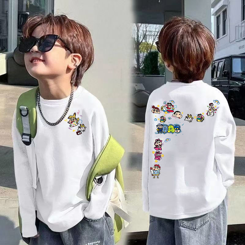 儿童春秋装纯棉长袖T恤帅气男童宽松上衣中大童春秋款百搭打底衫