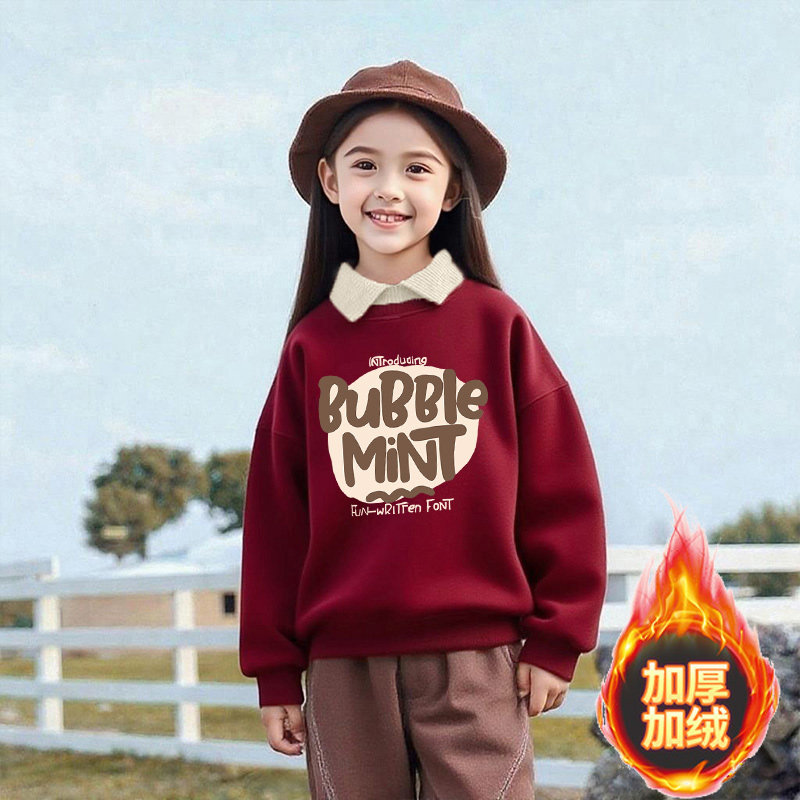 冬季儿童加绒卫衣加厚款中大童卫衣假两件男女童保暖上衣童装衣服