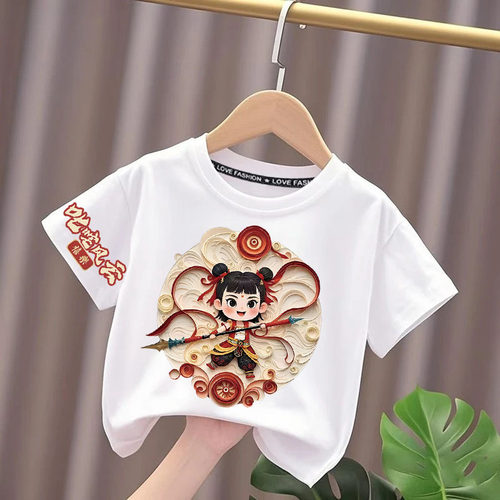 哪吒爆款夏季儿童T恤男女童纯棉短袖半袖上衣中大童宽松百搭夏装