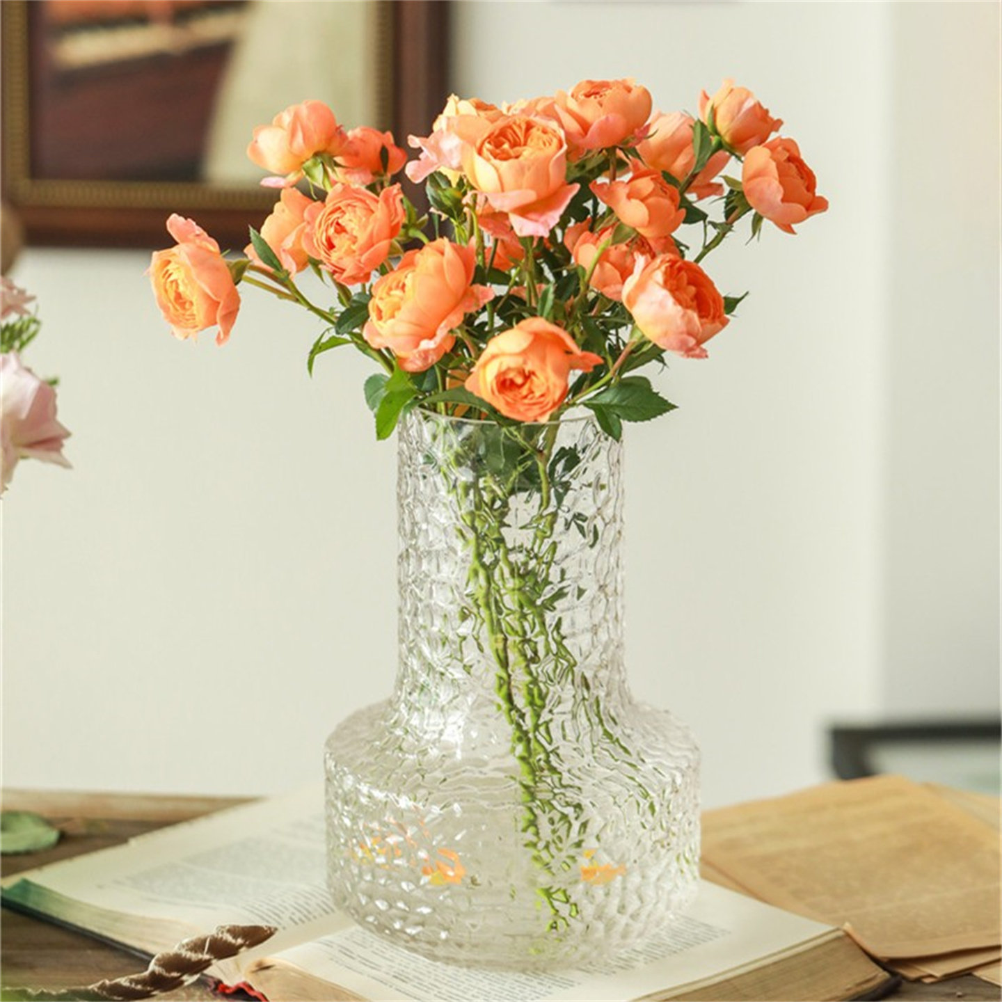 北欧风格玻璃蜂巢花瓶透明雕刻大号客厅卧室桌面装饰艺术感摆件