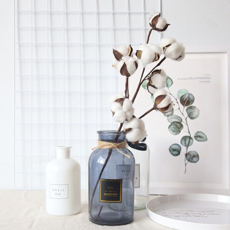 原创设计客厅单枝棉花干花大枝橱窗装饰摆件北欧插花婚礼创意