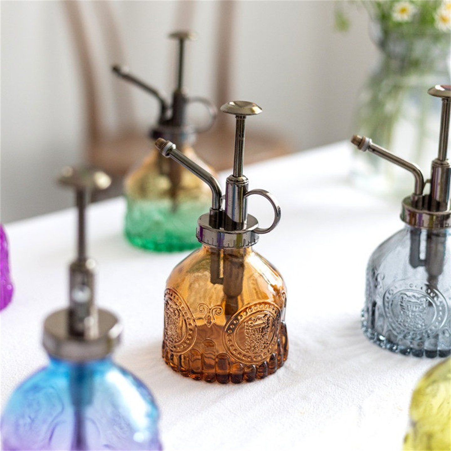 美式复古雕花玻璃喷壶家用浮雕小型浇花文艺怀旧园艺办公室洒水壶