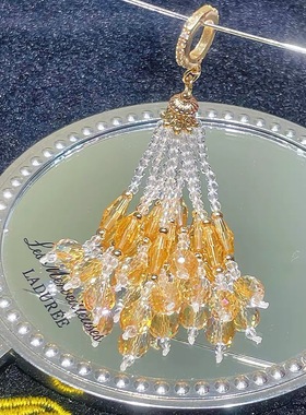 黄色系水晶玻璃流苏纯手工制作水晶手串配饰小滴溜九尾狐配件流苏