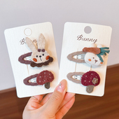 韩国森系手作布艺兔子花朵樱桃发夹可爱宝宝碎发刘海发夹