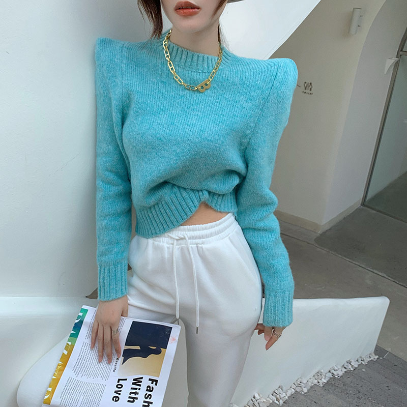 Real price! Autumn and winter new half high collar long sleeve sweater women's design short sweater