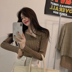 Real price! Watch out for machine slant breasted, versatile pullover, slim fitting long sleeve T-shirt, top, women's bottoming shirt