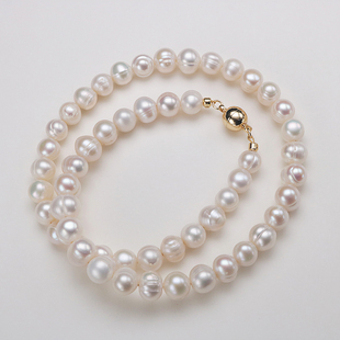 跑量天然淡水珍珠项链8 宝扣锁骨链 9mm螺纹磁吸扣简约气质百搭元