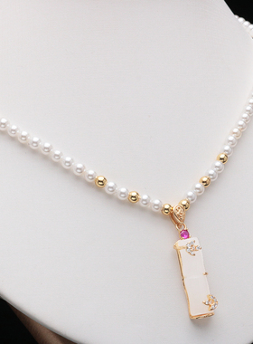 简约优雅小众施家珍珠竹节项坠