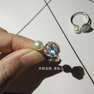 抖音网红同款会旋转戒指北海正圆强光天然珍珠开口纯银戒指