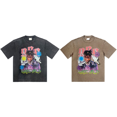 Juice WRLD水洗做旧人像印花短袖T恤