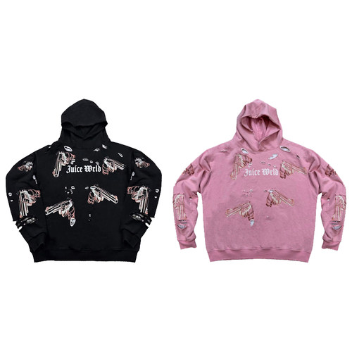Juice WRLD破洞字母印花连帽套头休闲长袖卫衣男女同款