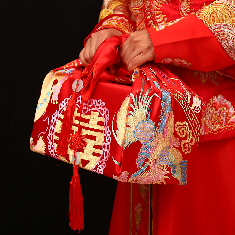 结婚包袱皮中式婚礼用新娘陪嫁喜包布双层龙凤包袱布红色包裹布