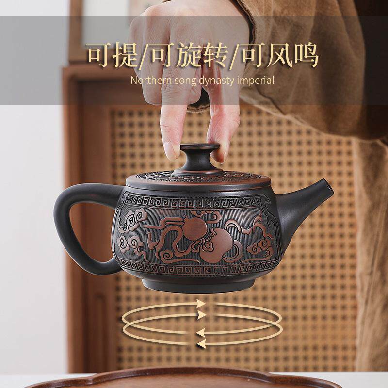 紫陶茶壶可提可凤鸣可旋转家用办公全手工紫砂壶茶具套装