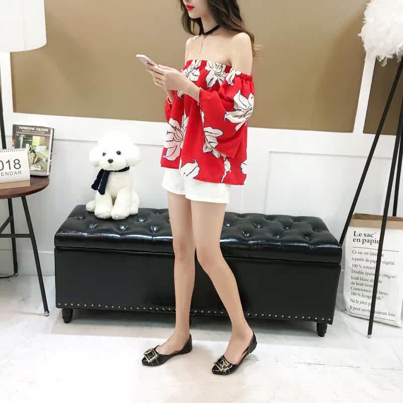 甜美雪纺衫女装夏季短袖2019新款潮一字领露肩超仙遮肚子飘逸上衣在类目 女装/女士精品, 蕾丝衫/雪纺衫中 - 来自Buy2taobao.com提供专业的淘宝代购服务