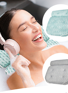 浴缸靠枕防滑柔软高弹亲肤不吸水加厚护颈浅灰绿色可机洗泡澡枕头