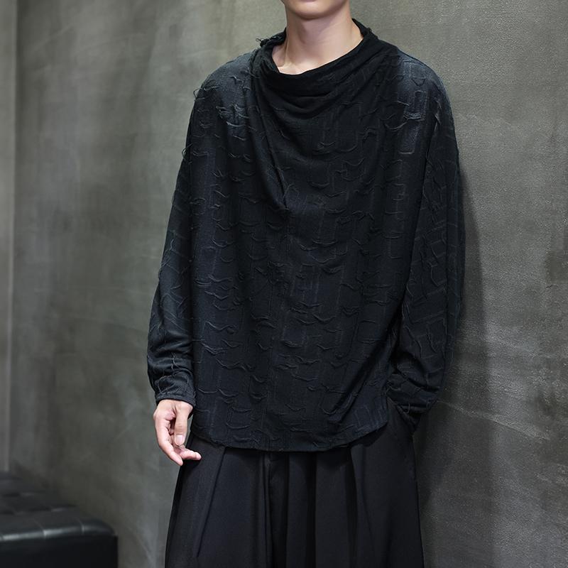 2025春季破洞做旧暗黑风堆堆领风长袖T恤D945P65,男装民族服装,星座312B-2