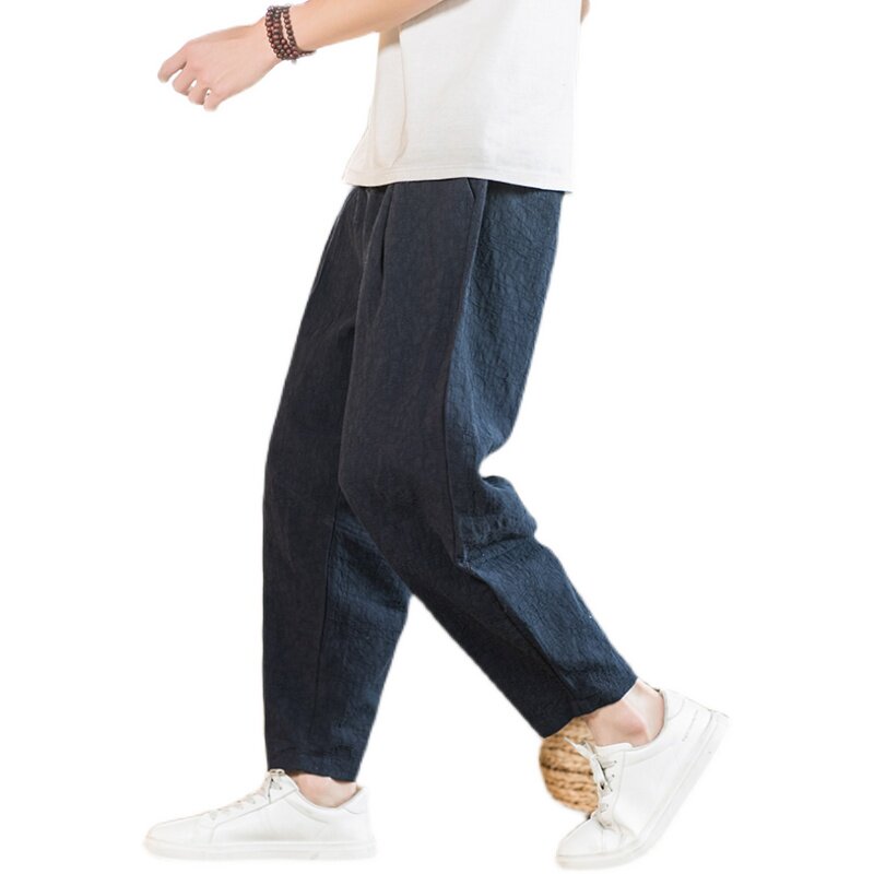 风棉麻男裤2023新款宽松潮款九分裤D629P65,男装休闲裤,星座312B-2