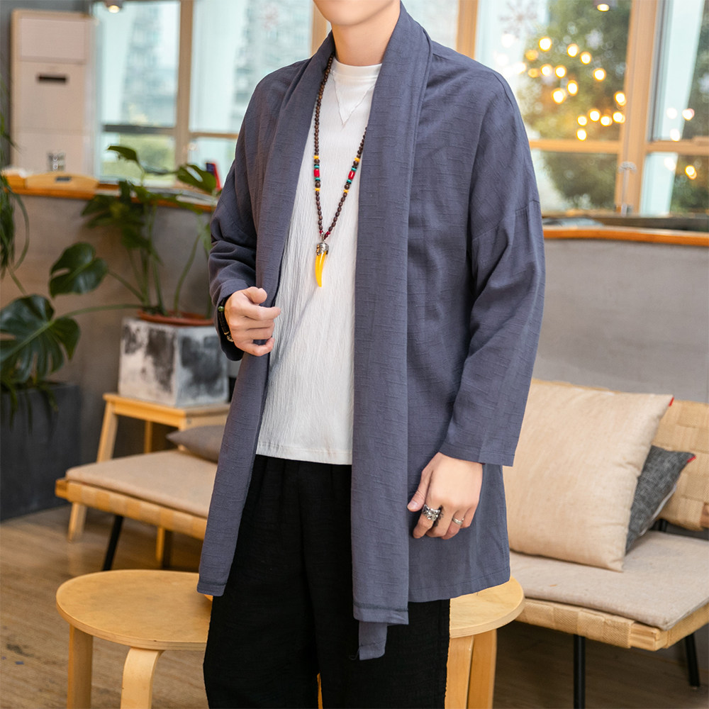 秋季风开衫低调立体细纹亚麻长袖开衫披风男外套春衣D609P90,男装风衣,星座312B-2