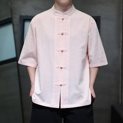 2025新款中国风盘扣提花新中式短袖全棉男衬衫D965P55