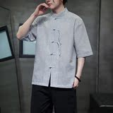 2025男款风条纹衬衫夏季盘扣衬衣棉麻短袖D917P50，男装衬衫，星座312B-2