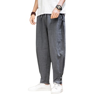 风棉麻横纹立体风格新款加大男宽松盘扣修饰休闲裤D633P75图片