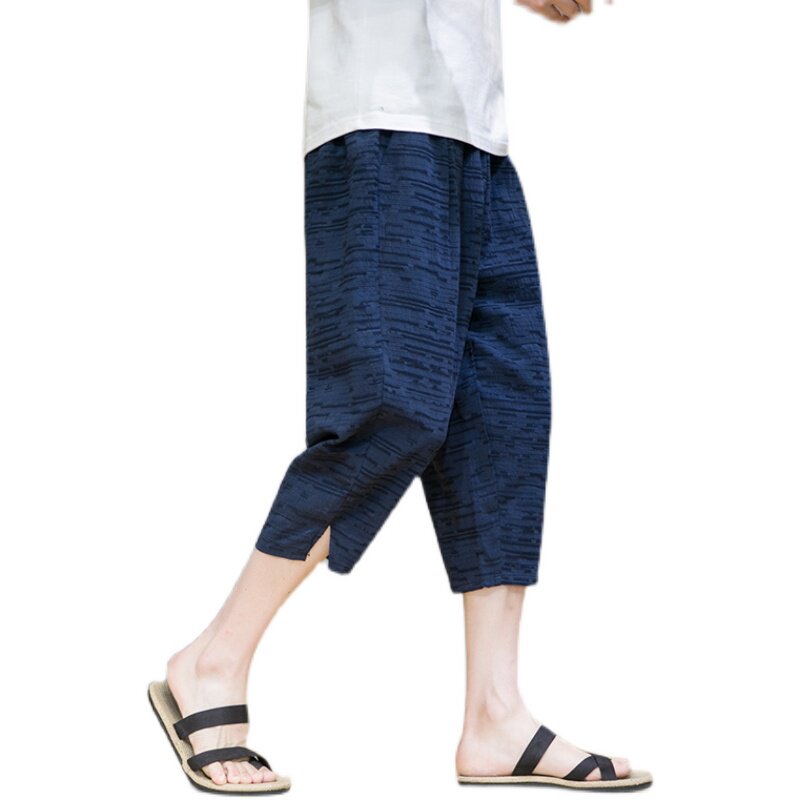 2023夏季新款提花棉麻风休闲男裤宽松七分裤D722P60,男装休闲裤,星座312B-2