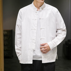 2023新款棉麻提花打底衫风盘扣长袖衬衫D791P60图片