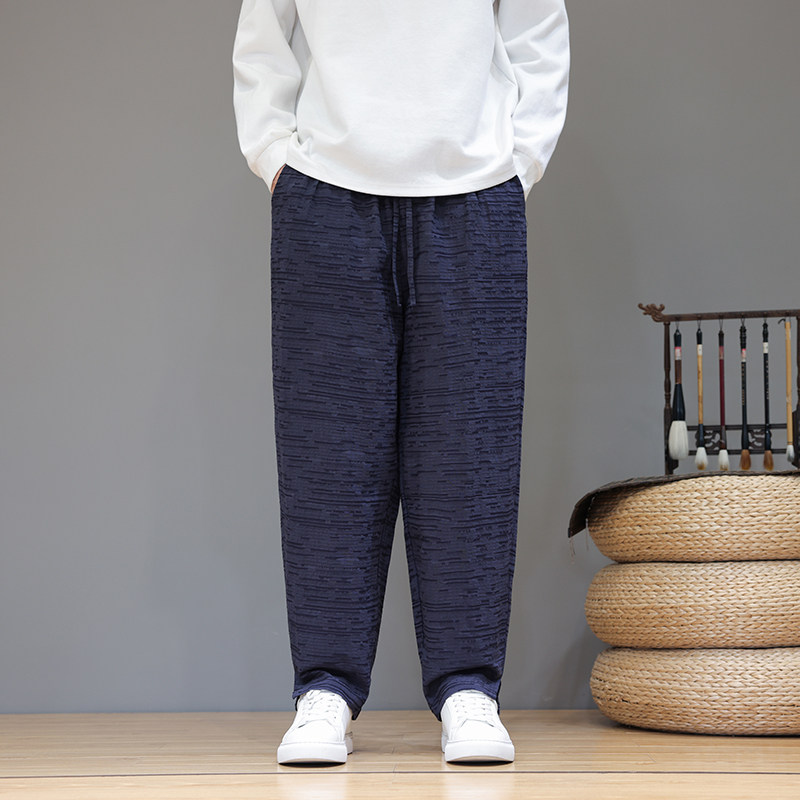 2025新款风提花棉麻男裤子宽松直筒裤棉麻休闲裤D966P70,男装休闲裤,星座312B-2