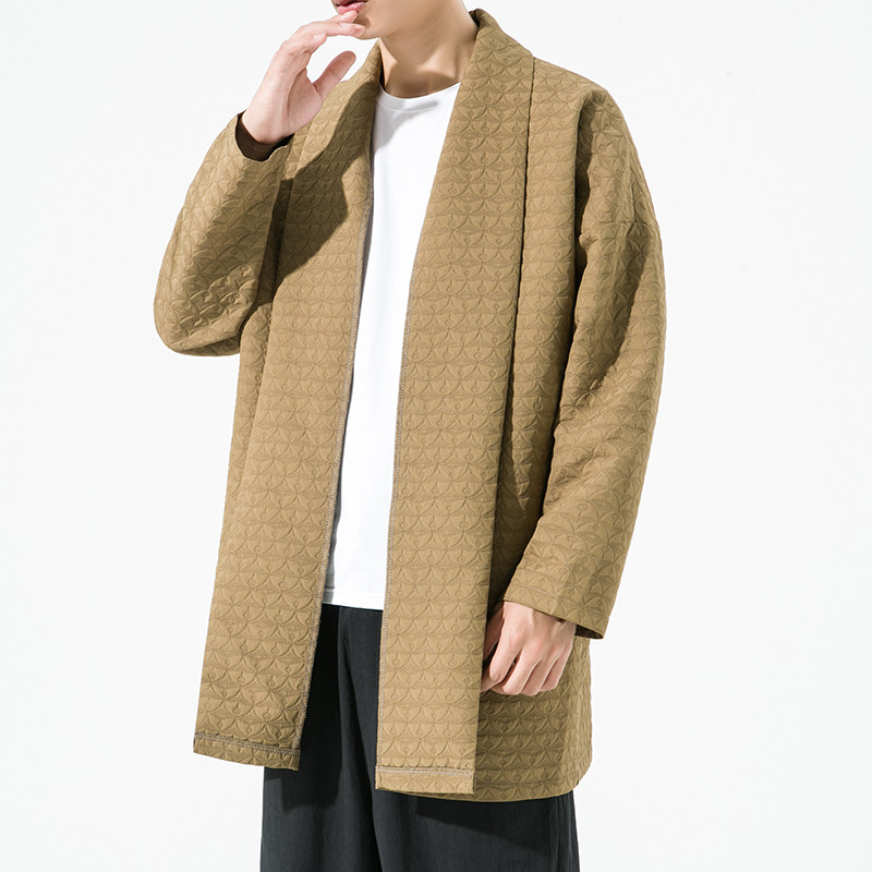 2023秋冬新款风汉服开衫夹棉提花男风衣男士披风外套D804P100图片