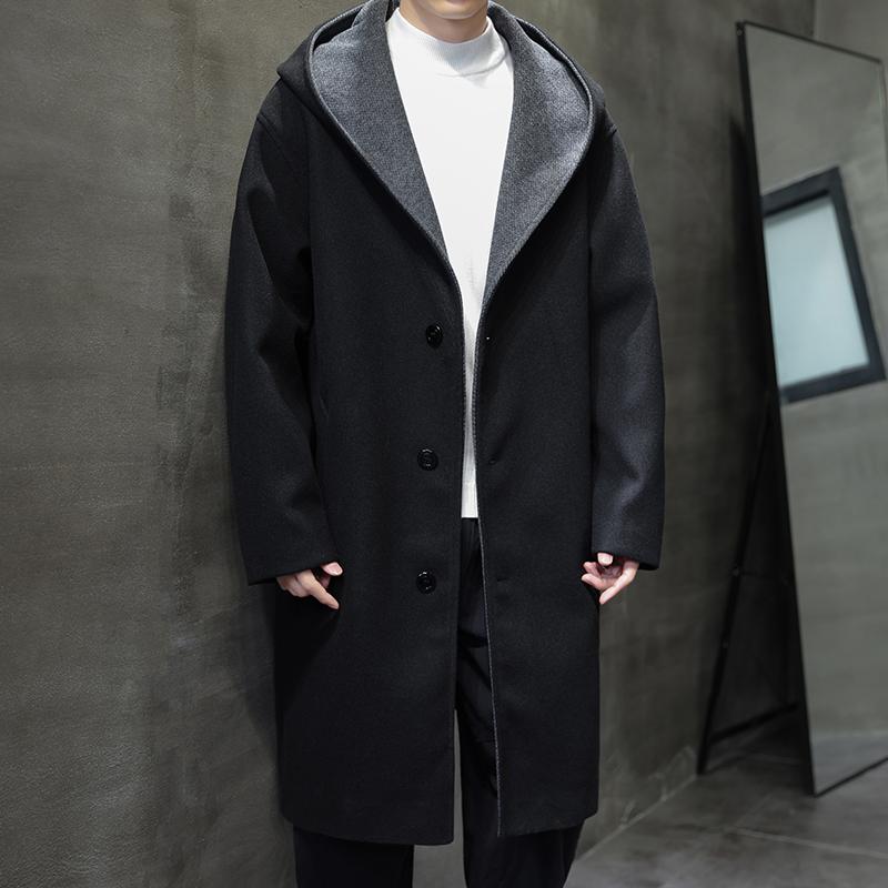 2025冬季新款风连帽中长款呢大衣男士拼色外套D907P155,男装毛呢大衣,星座312B-2