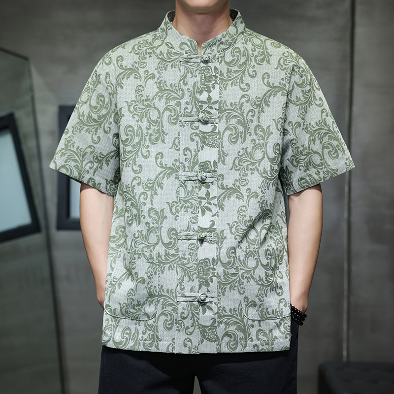 2025新款风夏季短袖提花宽松衬衫盘扣半袖男装D963P55，男装衬衫，星座312B-2