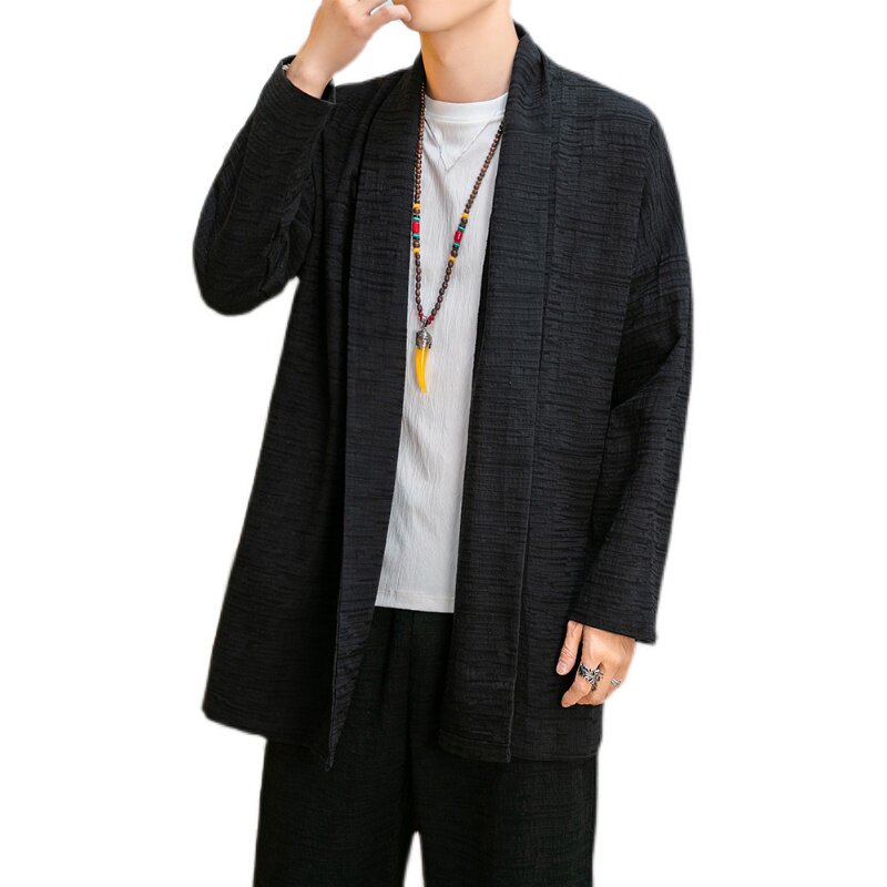 秋季男开衫外套宽松风立体暗纹汉服亚麻长袖披风秋衣D610P75,男装针织衫/毛衣,星座312B-2