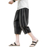 2023夏季新款多色条纹风棉麻休闲七分男裤D725P55，男装休闲裤，星座312B-2