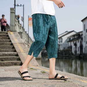提花休闲全棉七分裤男夏风男装裤子宽松哈伦裤D830P55图片