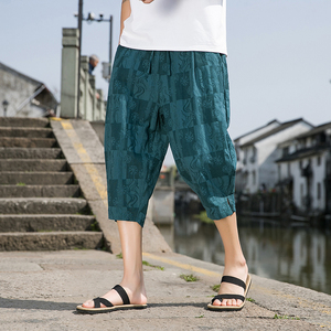 2023夏季男士提花七分裤宽松棉麻风休闲裤D830P60图片