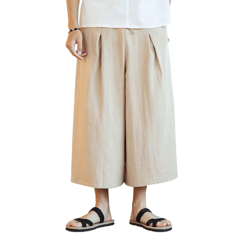 素面纯色夏款宽松舒适立体剪裁七分麻裤男款风麻裤D335P70,男装休闲裤,星座312B-2